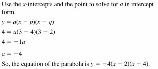 Big Ideas Math Algebra 2 Answers Chapter 2 Quadratic Functions 2.4 Question 9.1