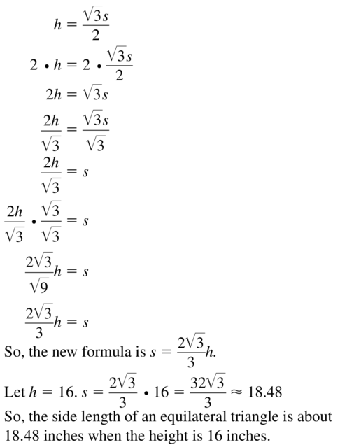 Big Ideas Math Answer Key Algebra 1 Chapter 10 Radical Functions and Equations 10.4 a 47