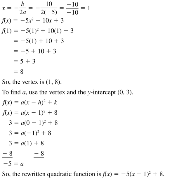 Big Ideas Math Answer Key Algebra 1 Chapter 8 Graphing Quadratic Functions 8.4 a 67