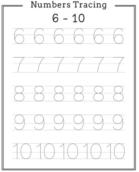 Worksheets on Tracing Numbers from 6 to 10 | Free Preschool Tracing and ...