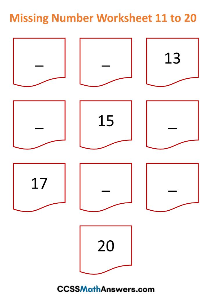 Fill in the Missing Number Worksheet 11 to 20