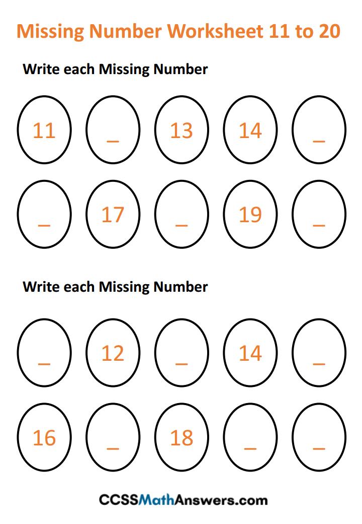 Missing Numbers Worksheet 11 to 20
