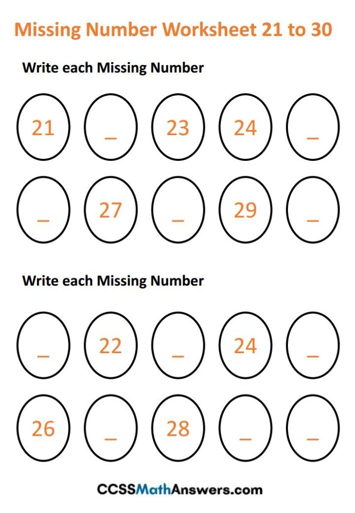 Worksheet On Missing Number 21 To 30 Fill In The Missing Number 