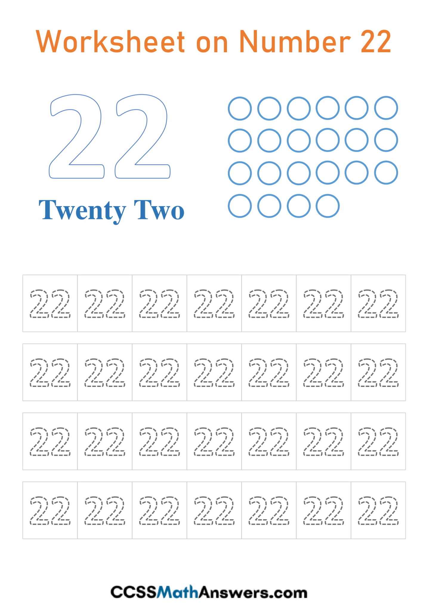 Worksheet On Number 22 Free Printable Number 22 Tracing Counting Activity Worksheets For