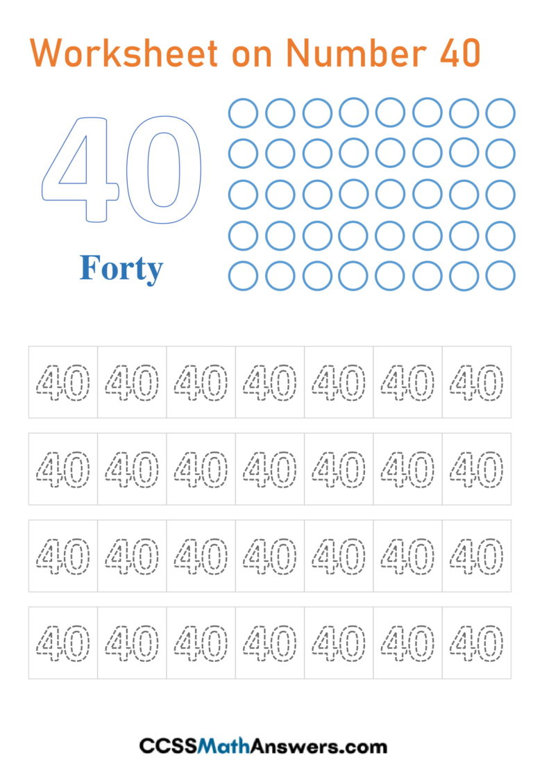Worksheet on Number 40 | Number Forty Writing, Tracing, Counting