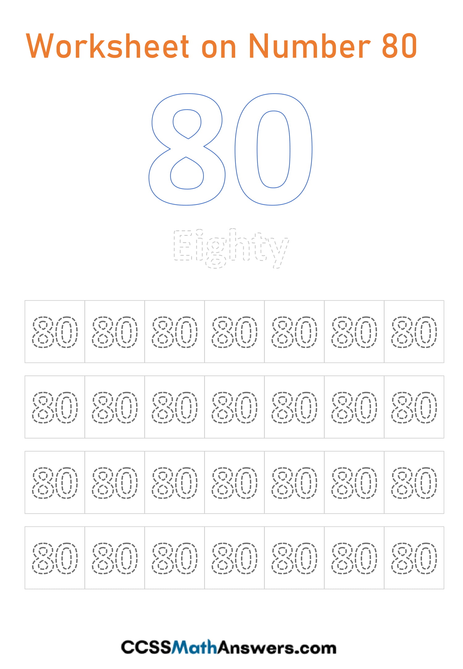 Worksheet On Number 80 Free Printable Math Number 80 Tracing Counting Activities Worksheets 