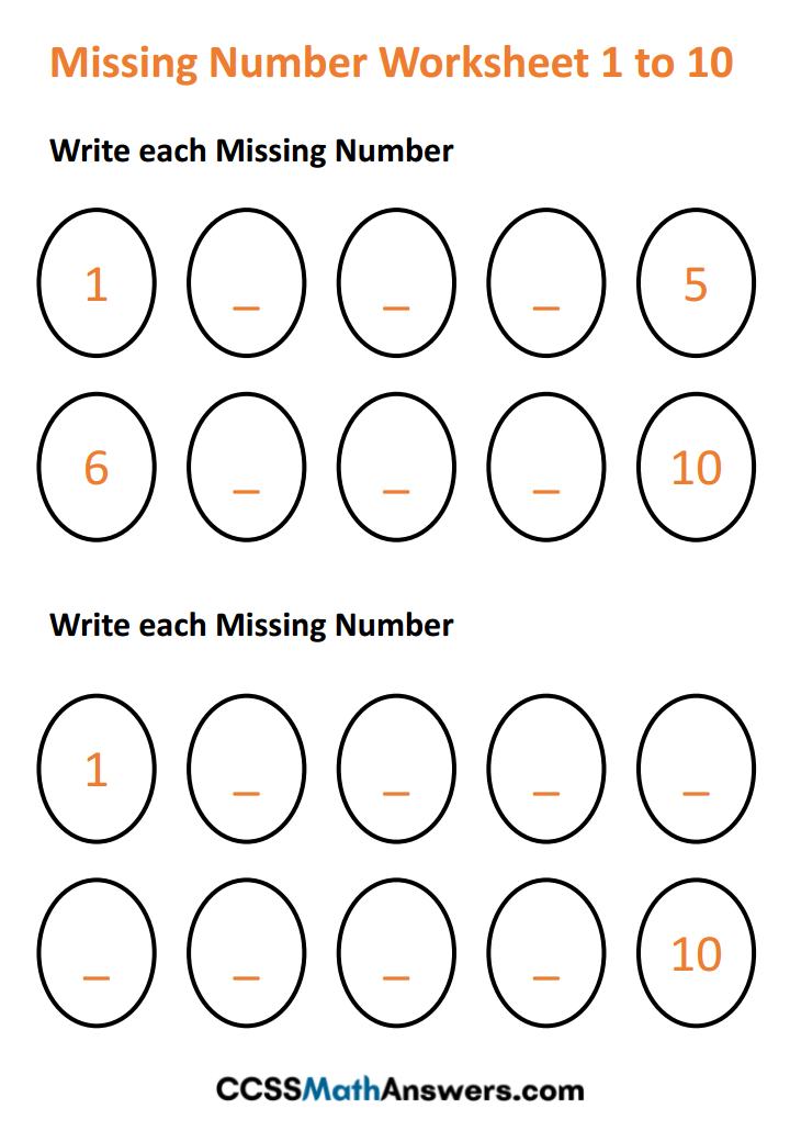 Worksheet on Missing Numbers 1 - 10