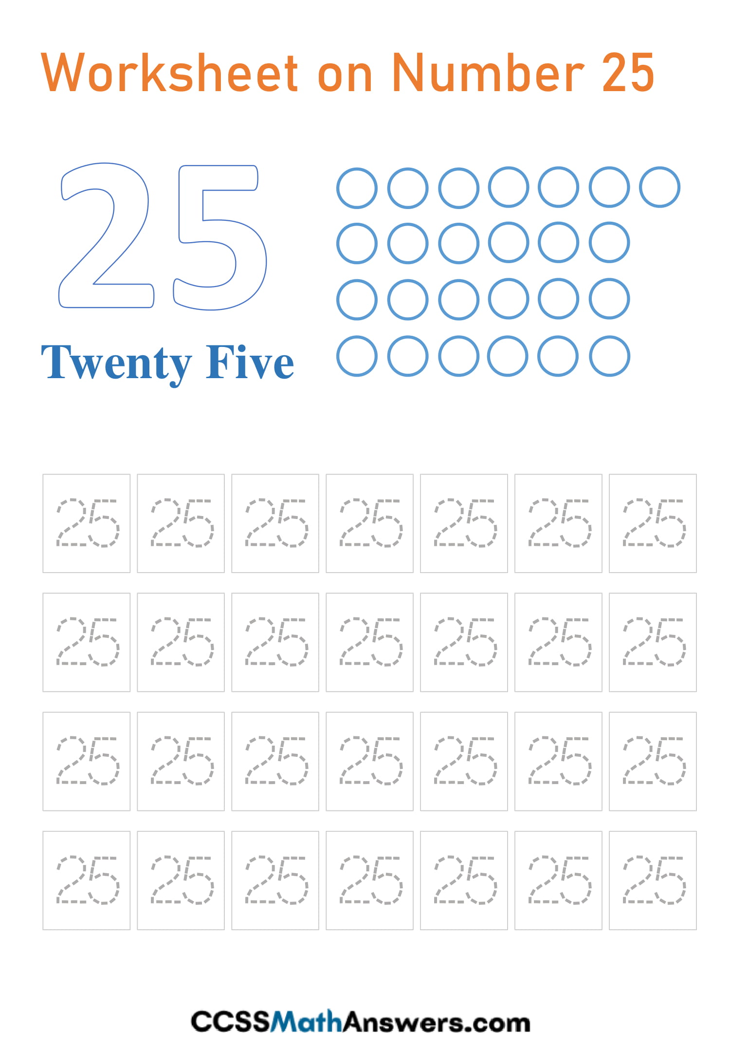 Printable Worksheet On Number 25 Kindergarten Number Twenty Five Counting Tracing Activity