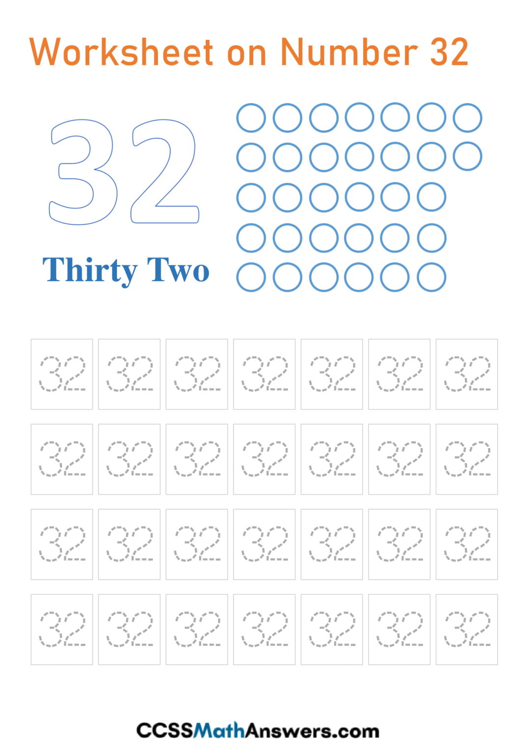 Worksheet on Number 32 | Number 32 Tracing, Counting, Identification