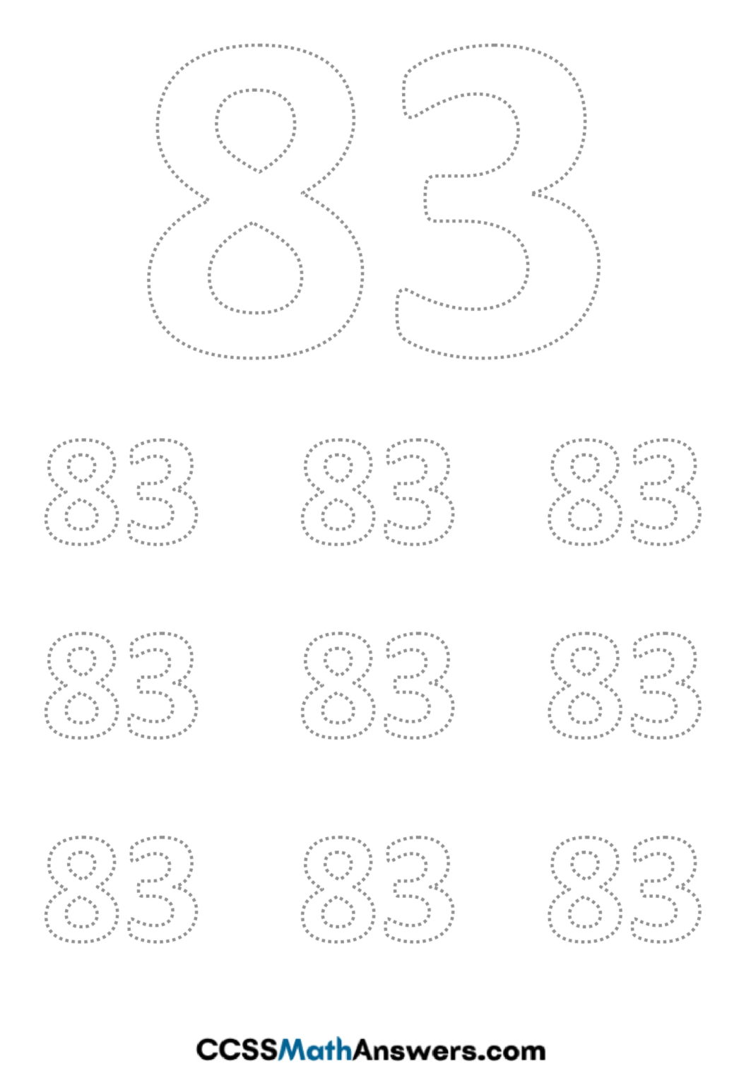 Worksheet On Number 83 Number 83 Recognition Tracing Handwriting Practice Activities