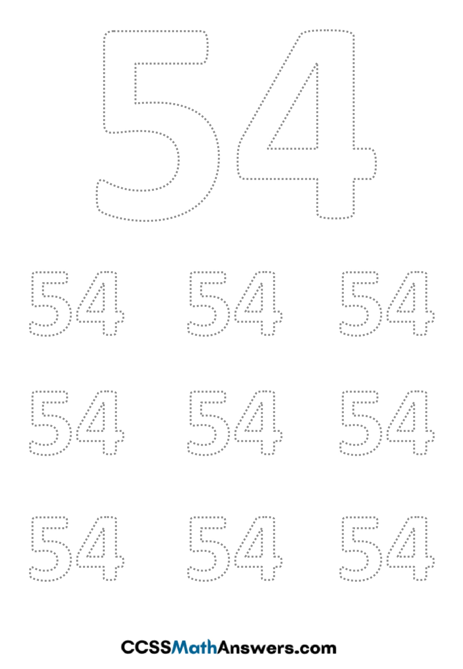 Worksheet on Number Fifty Four