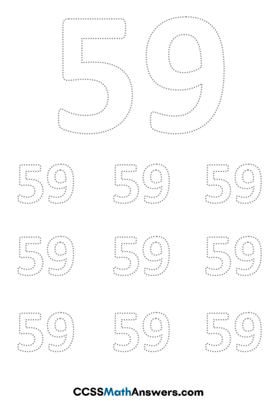Worksheet On Number 59 Printable Math Number 59 Tracing Counting Writing Activities