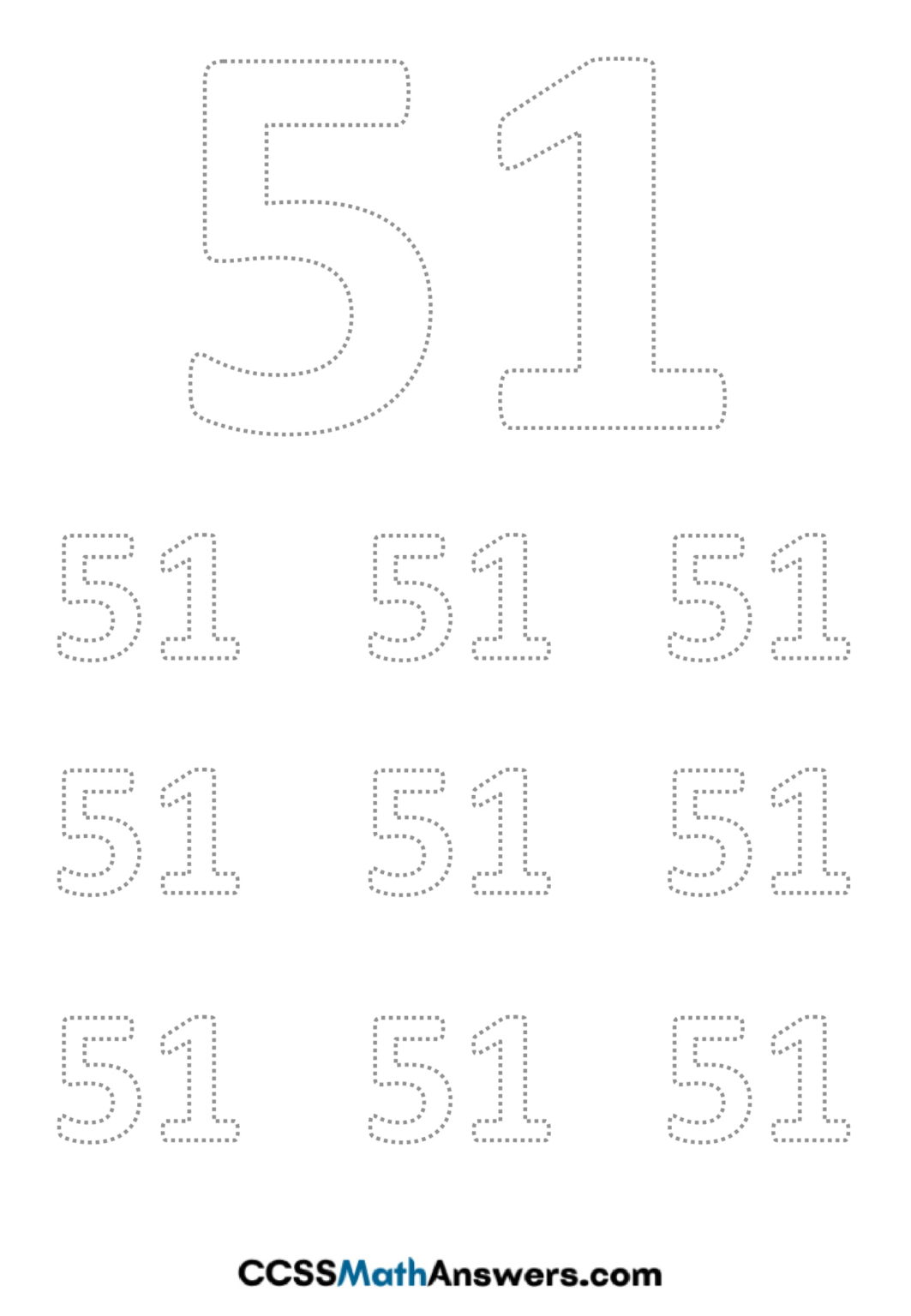 Worksheet On Number 51 Free Printable Number 51 Tracing Handwriting Activity Sheets For