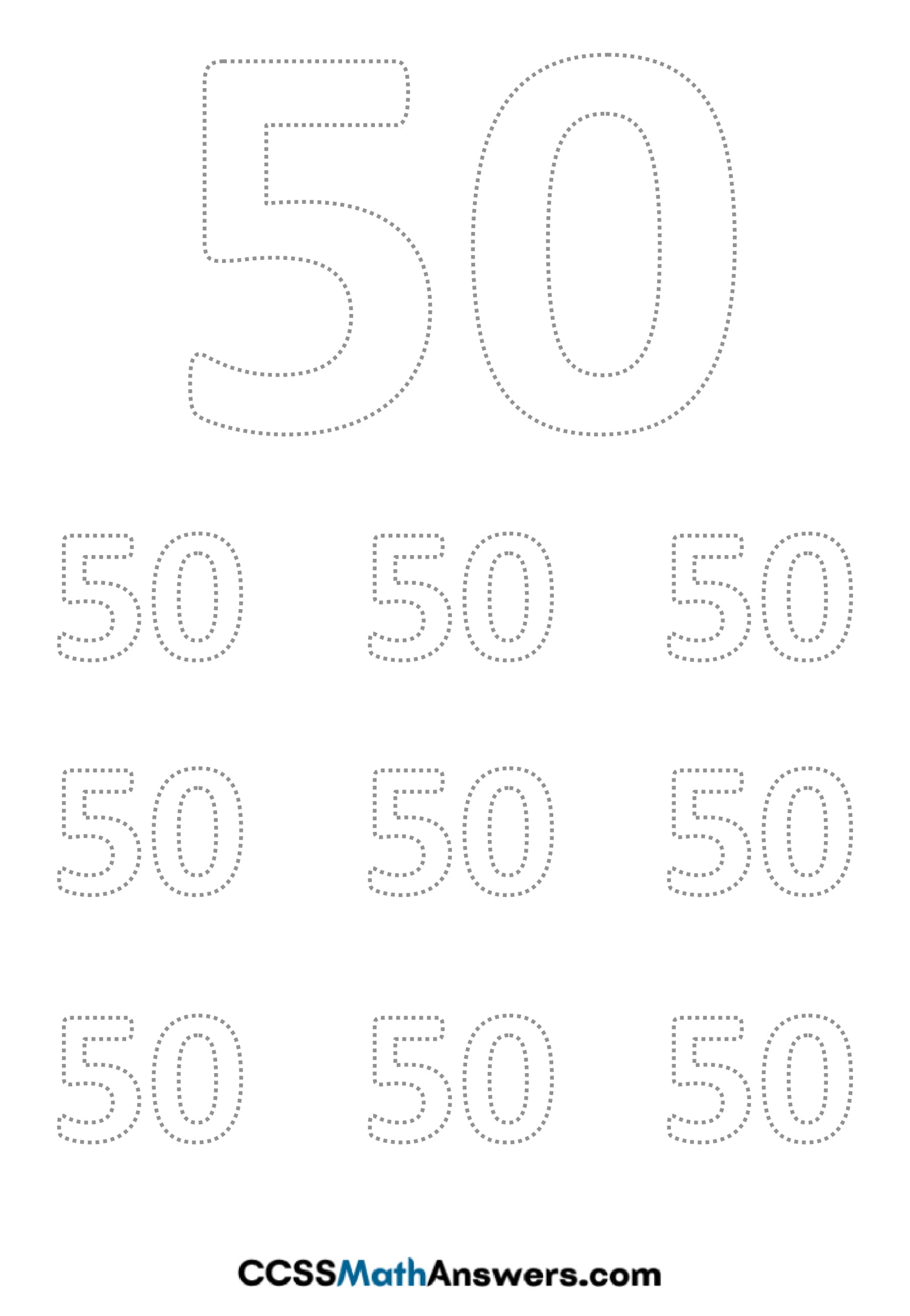 Worksheet on Number Fifty