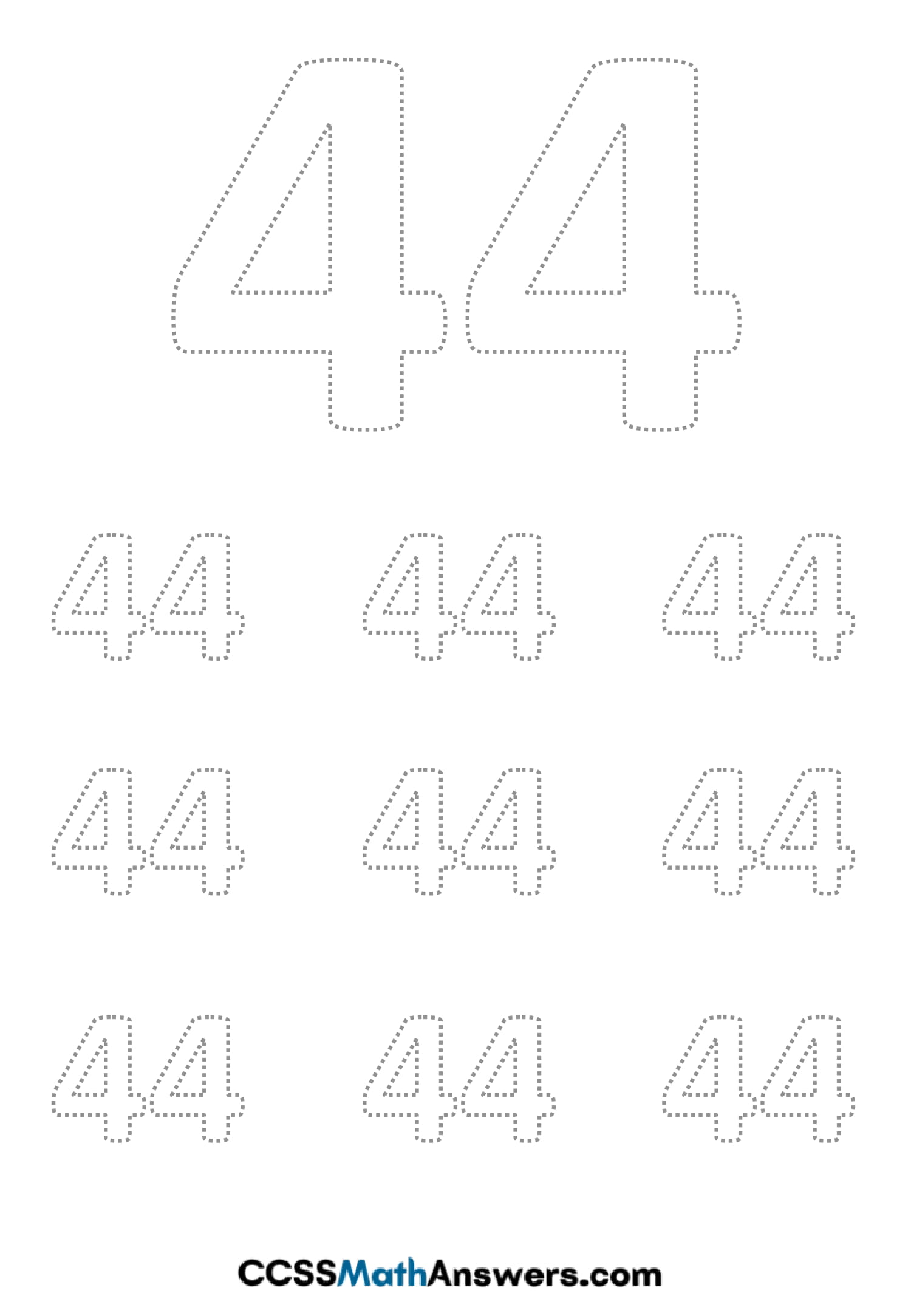 Worksheet On Number 44 Free Math Number 44 Tracing Writing Counting Activties Worksheet