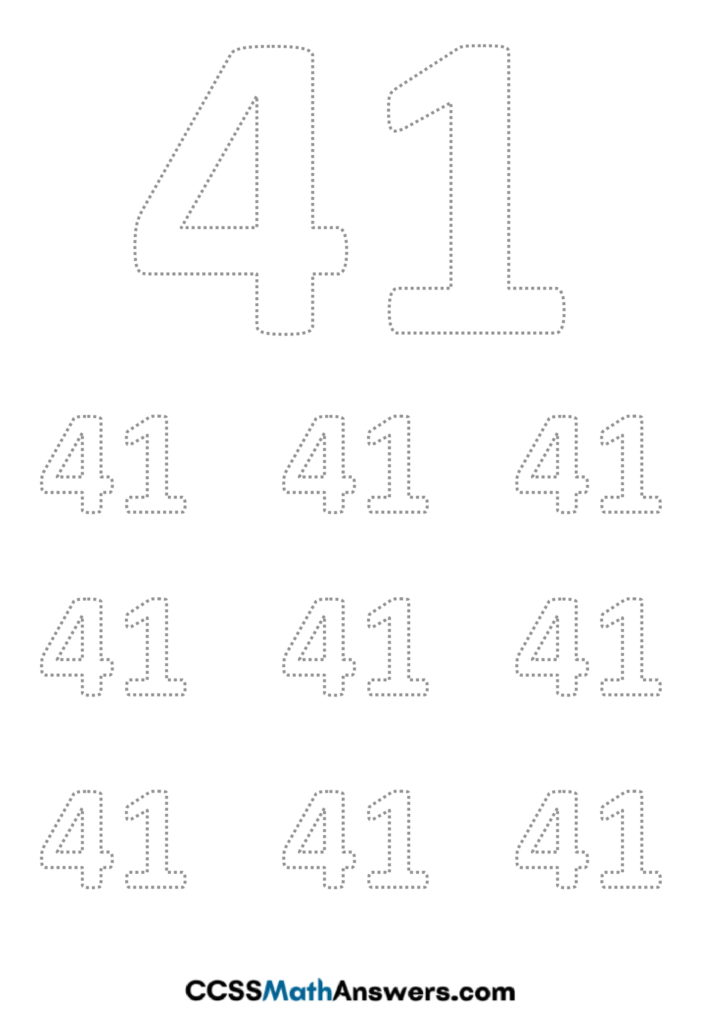 Worksheet on Number 41 | Number Forty One Tracing, Counting