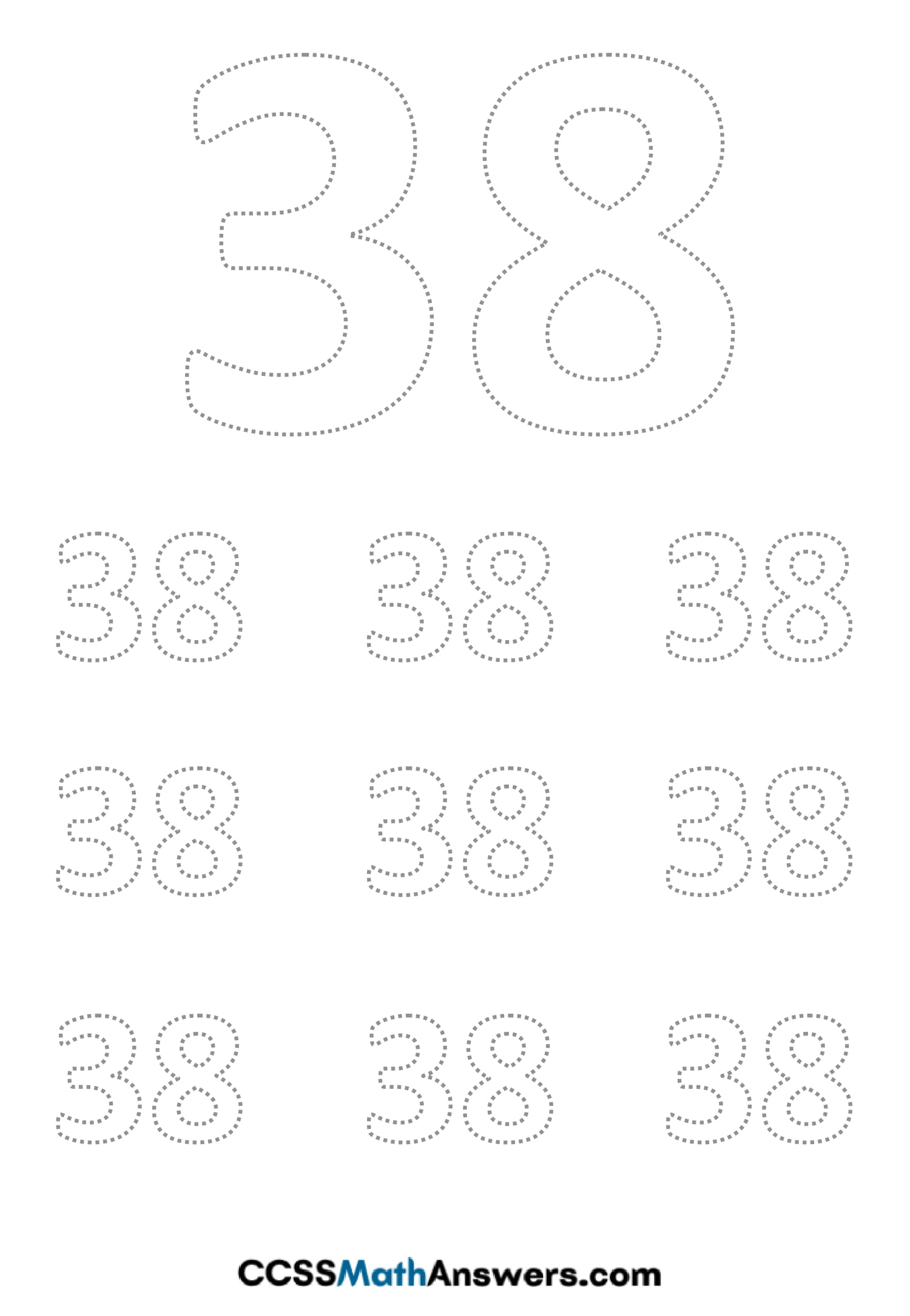 Worksheet on Number Thirty Eight