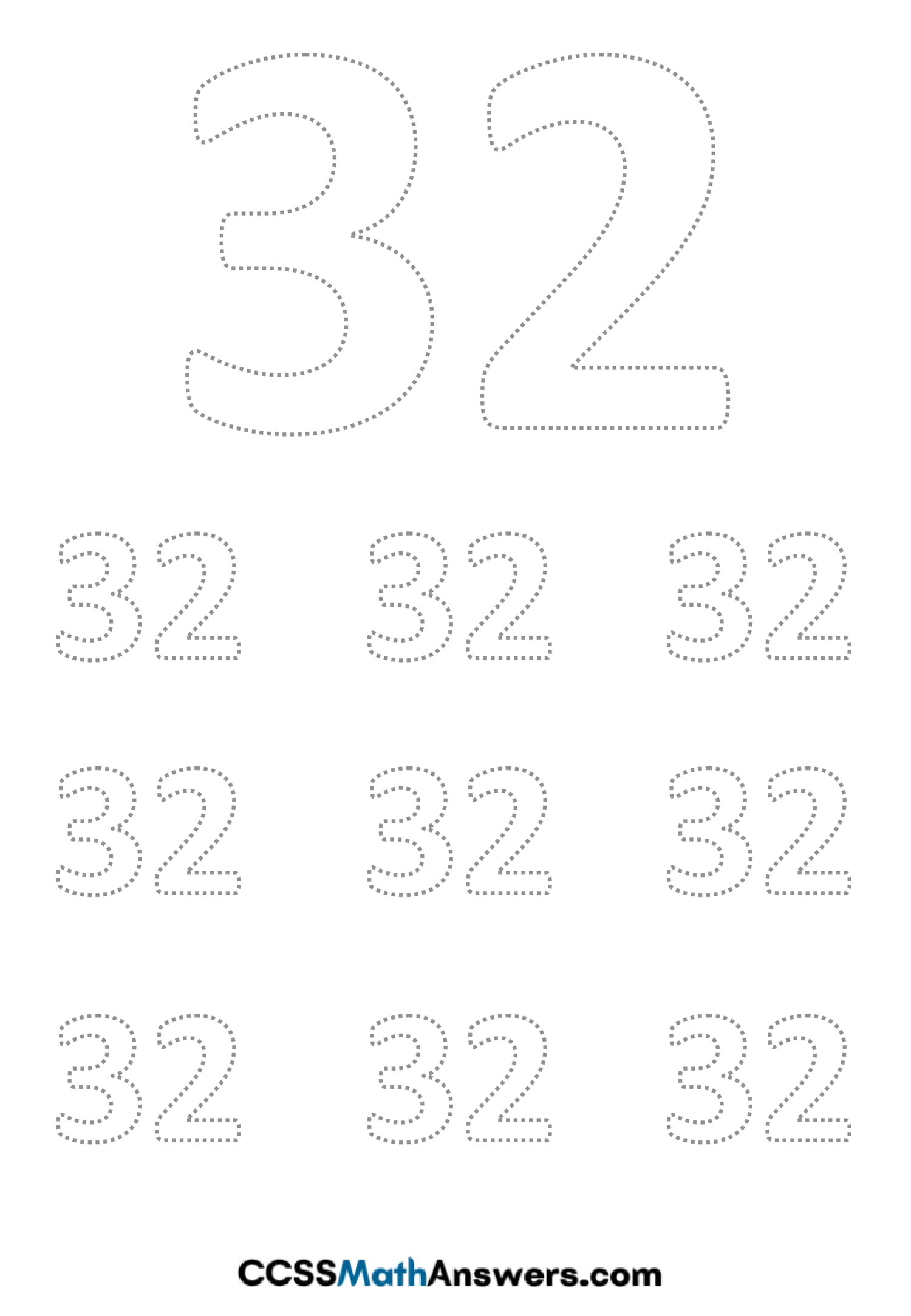 Worksheet on Number Thirty Two