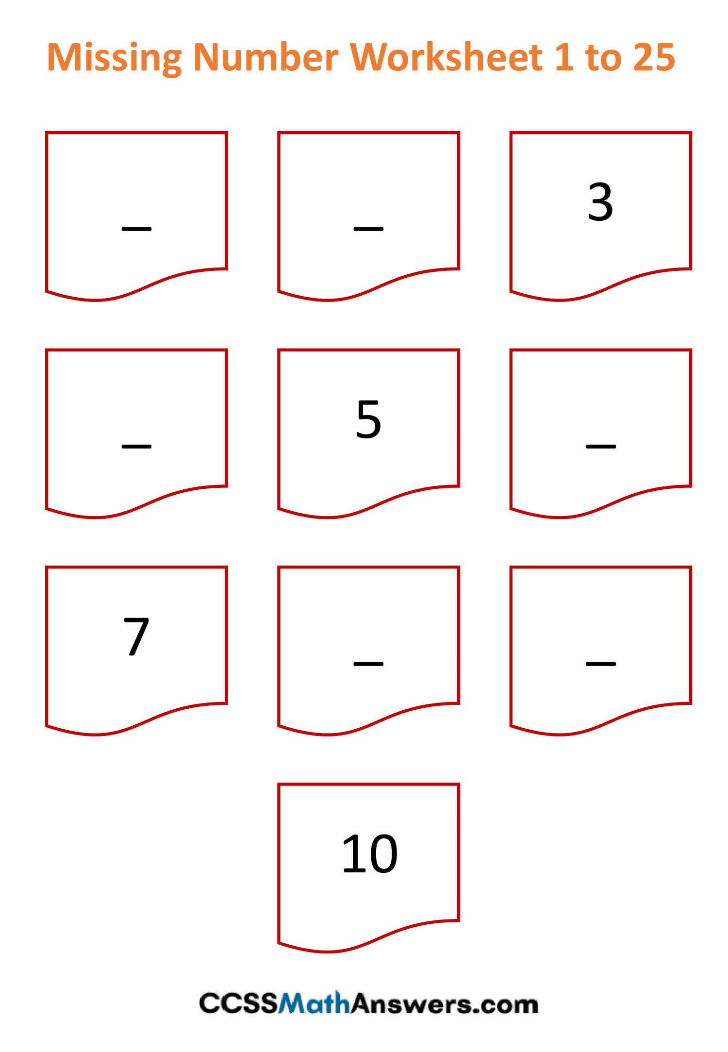Fill in Missing Numbers Worksheet 1 to 25