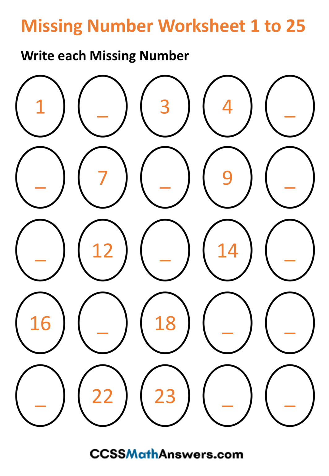 Missing Number Worksheet 1 To 50 CCSS Math Answers