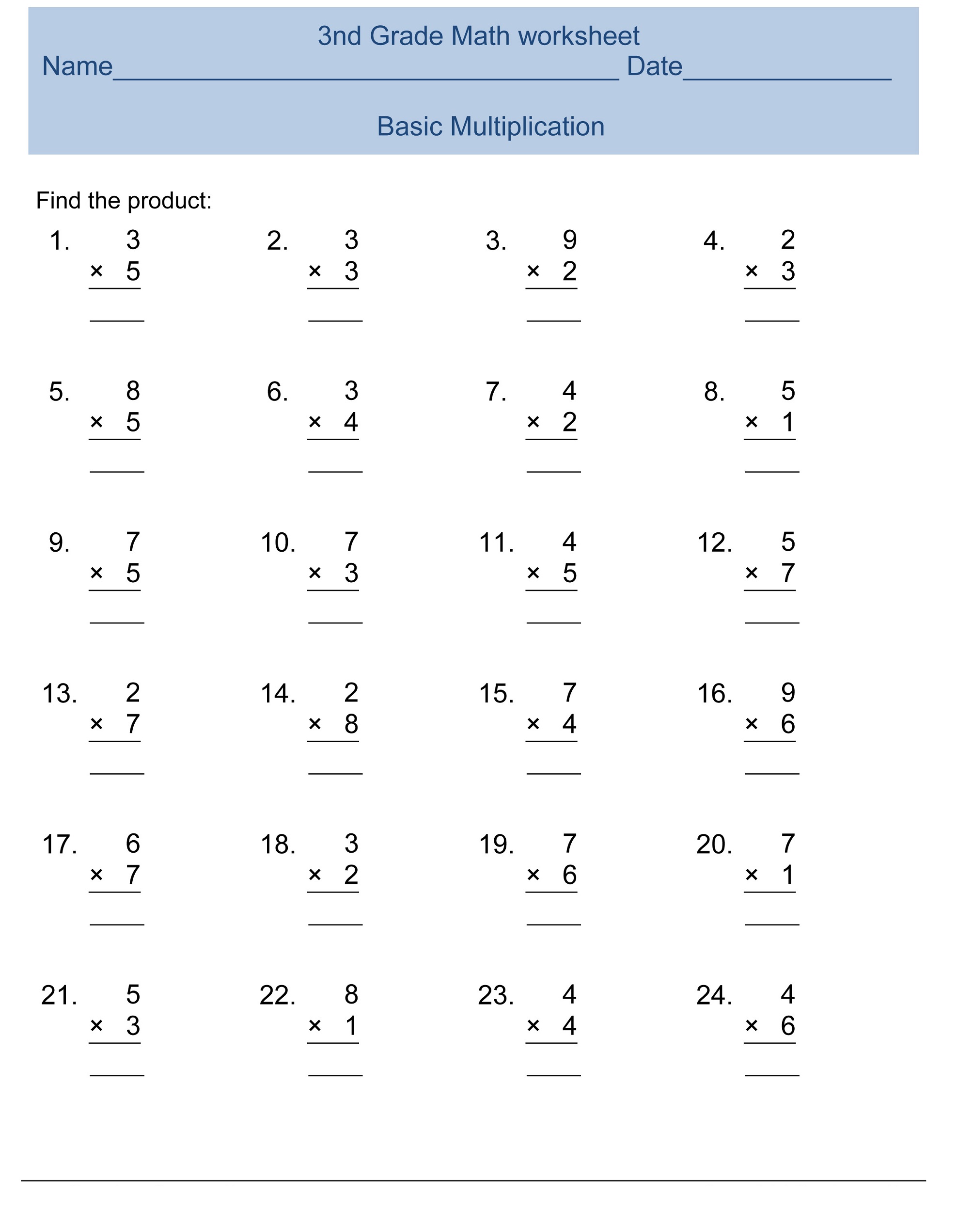 3rd grade math worksheet pdf