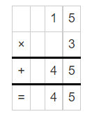 Multiplication of 15 and 3