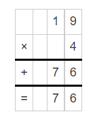 Multiplication of 19 and 4