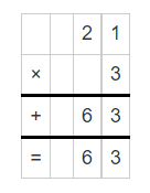 Multiplication of 21 and 3