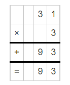 Multiplication of 31 and 3
