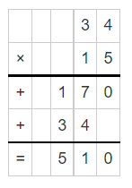 Multiplication of 34 and 15