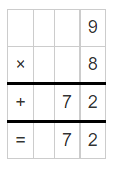 Multiplication of 9 and 8