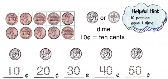 McGraw Hill My Math Grade 1 Chapter 5 Lesson 3 Answer Key Count by Tens Using Dimes 3