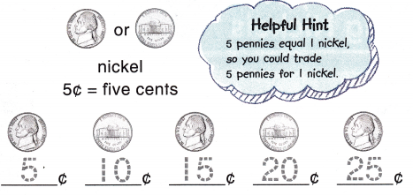 McGraw Hill My Math Grade 1 Chapter 5 Lesson 9 Answer Key Count by Fives Using Nickels 3