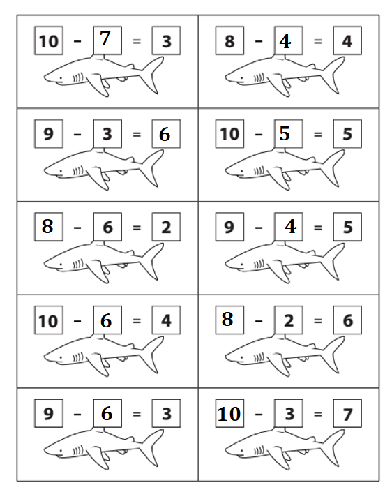 Bridges-in-Mathematics-Grade-1-Home-Connections-Answer-Key-Unit-4-Module-3-Hungry Shark Subtraction-2