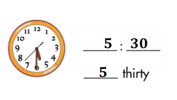 Spectrum-Math-Grade-1-Chapter-5-Lesson-5.2-Telling-Time-to-the-Half-Hour-Answers-Key-Write the time for each clock-2
